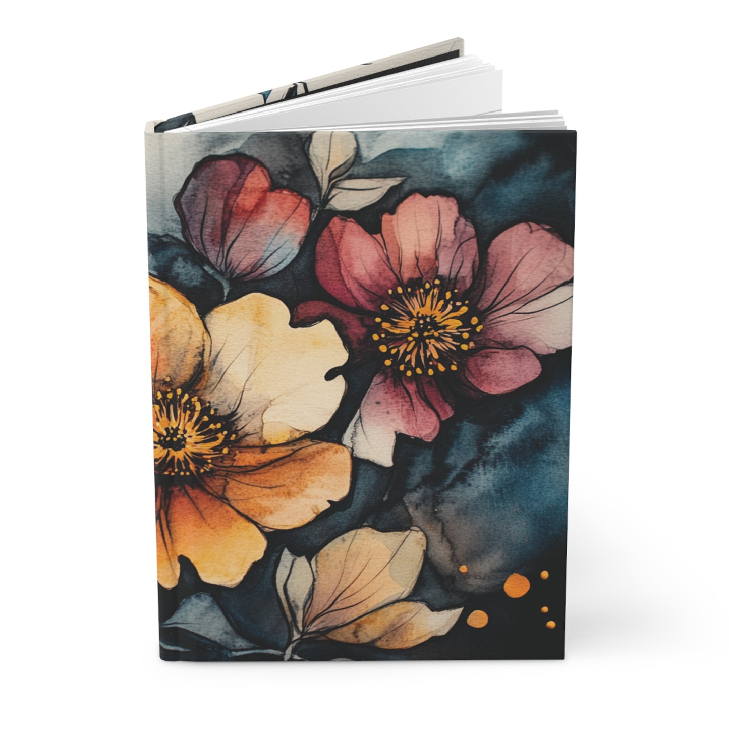 Dark Watercolor Floral Hardcover Lined Journal