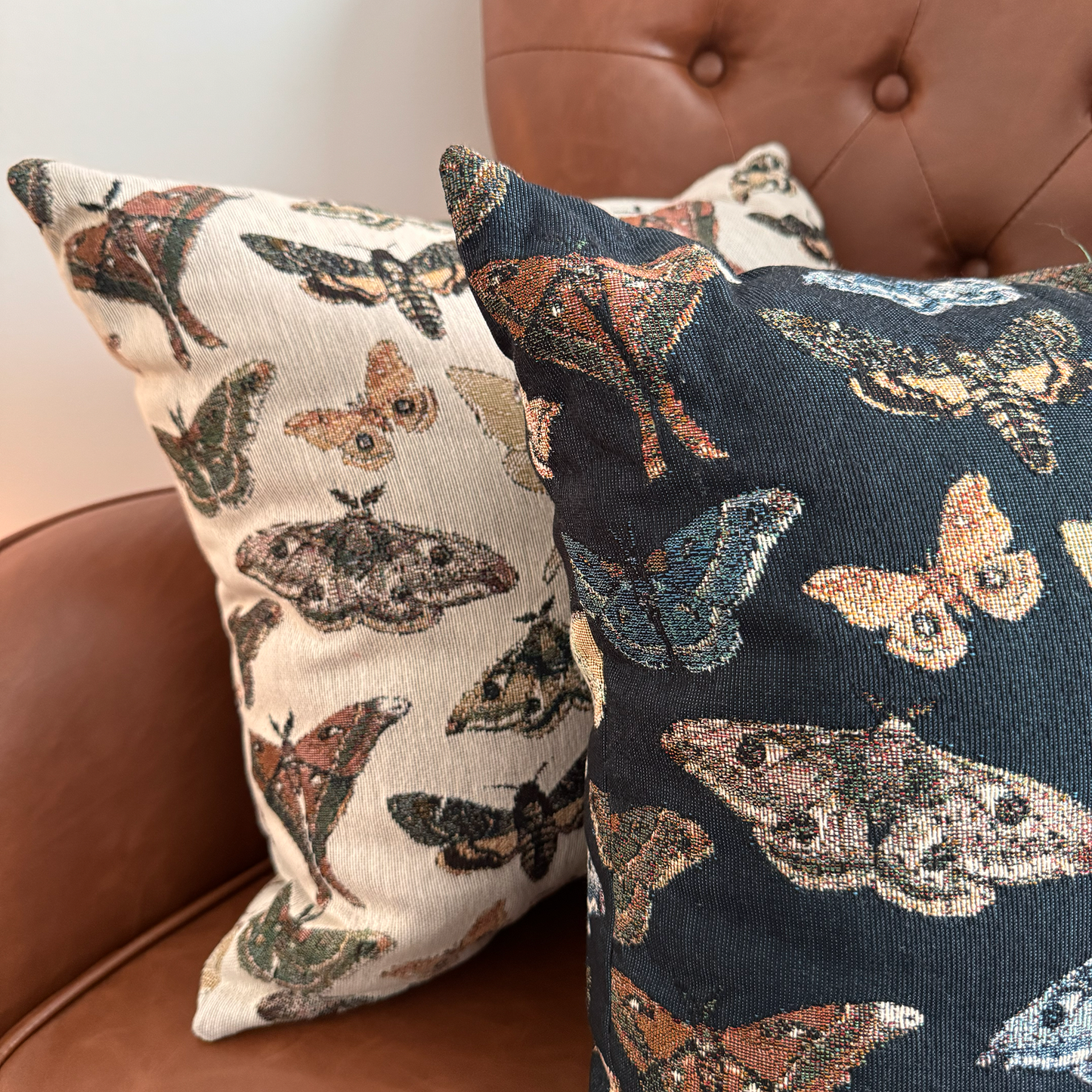 Moths Woven Pillow Dark