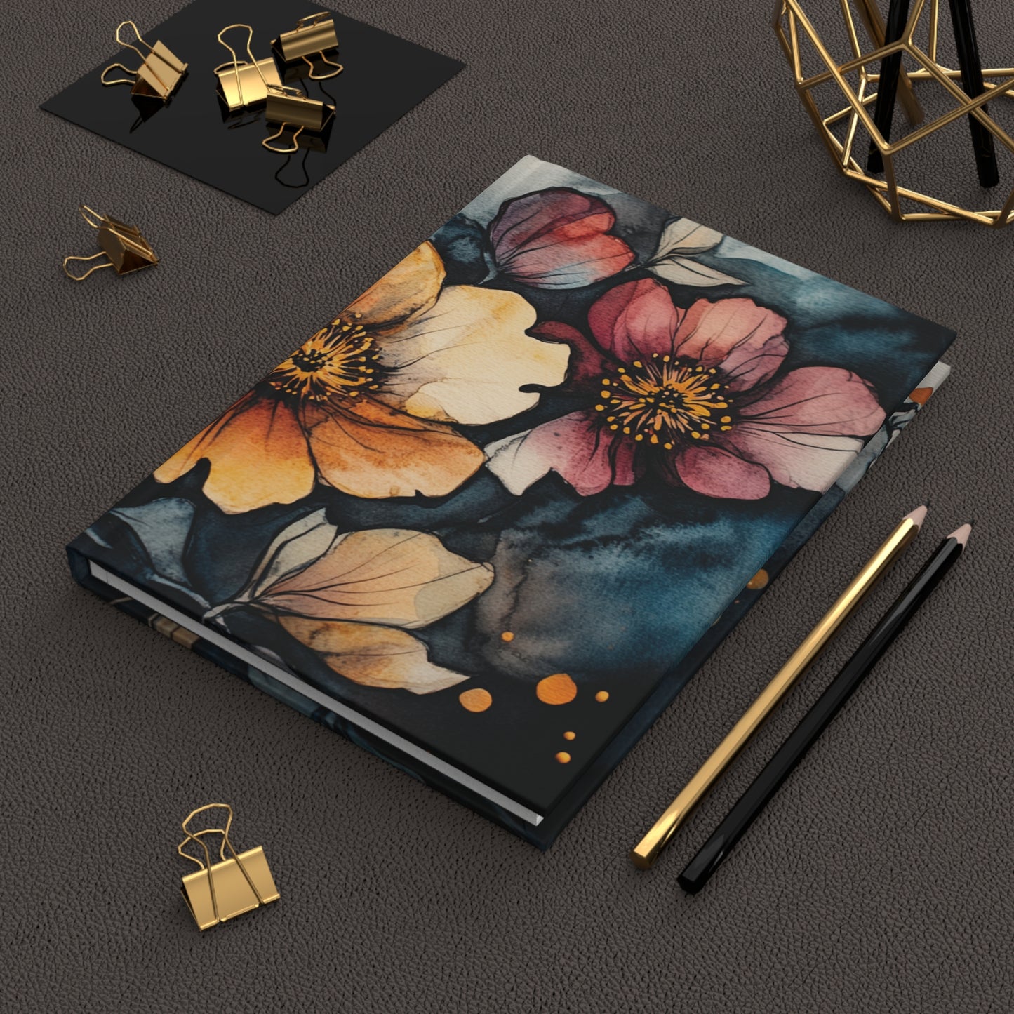 Dark Watercolor Floral Hardcover Lined Journal