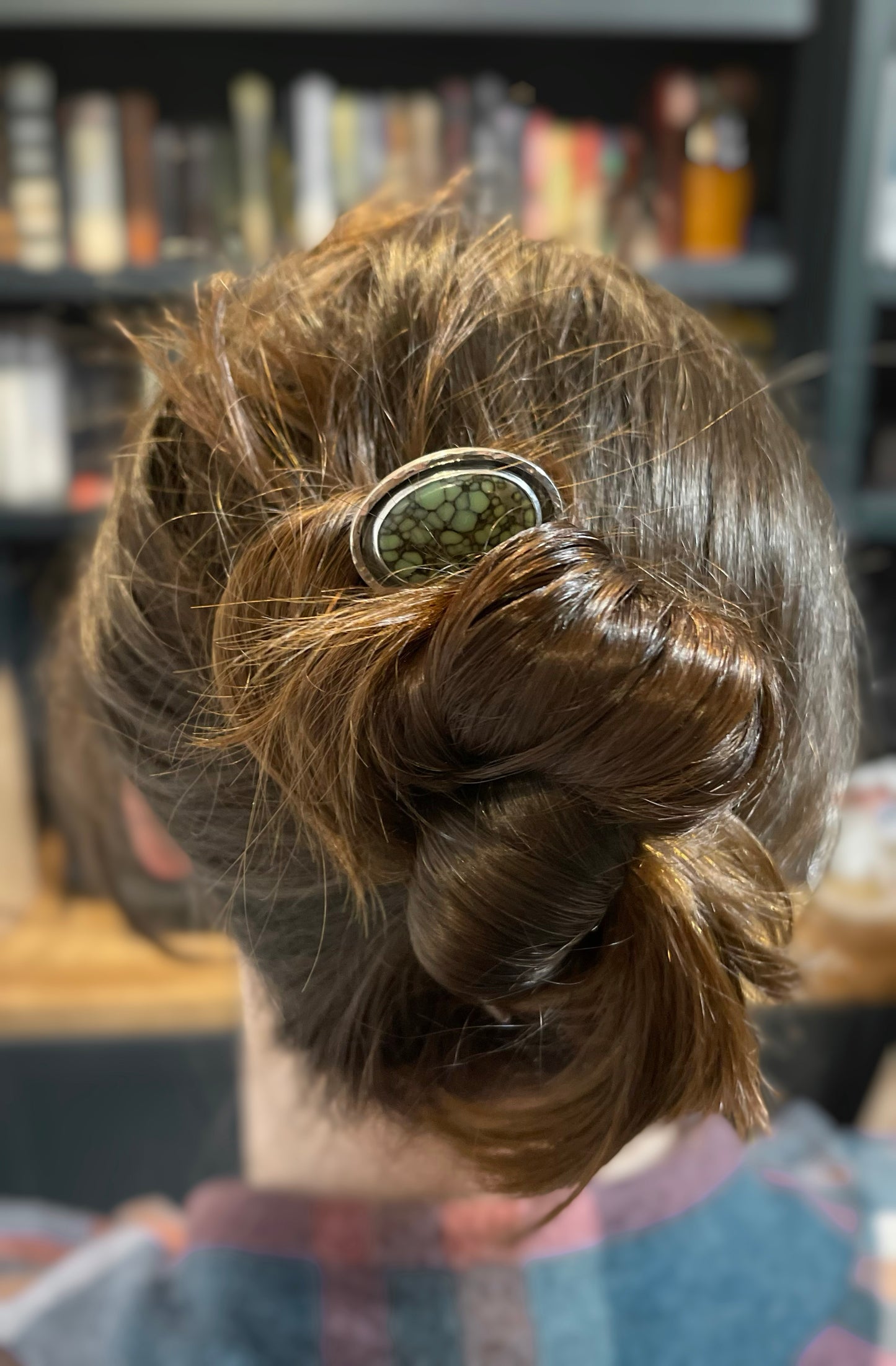 Starfox Variscite Hammered Hair Fork