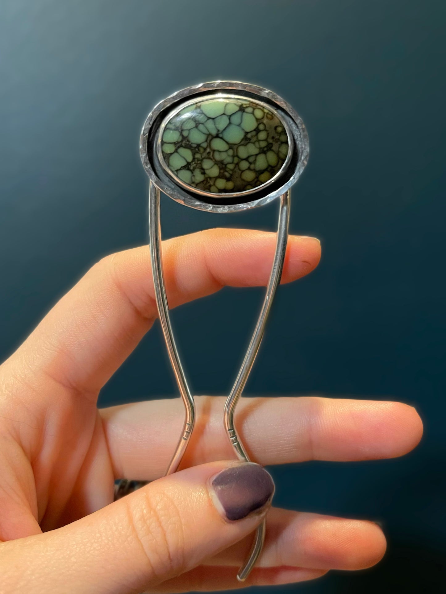 Starfox Variscite Hammered Hair Fork