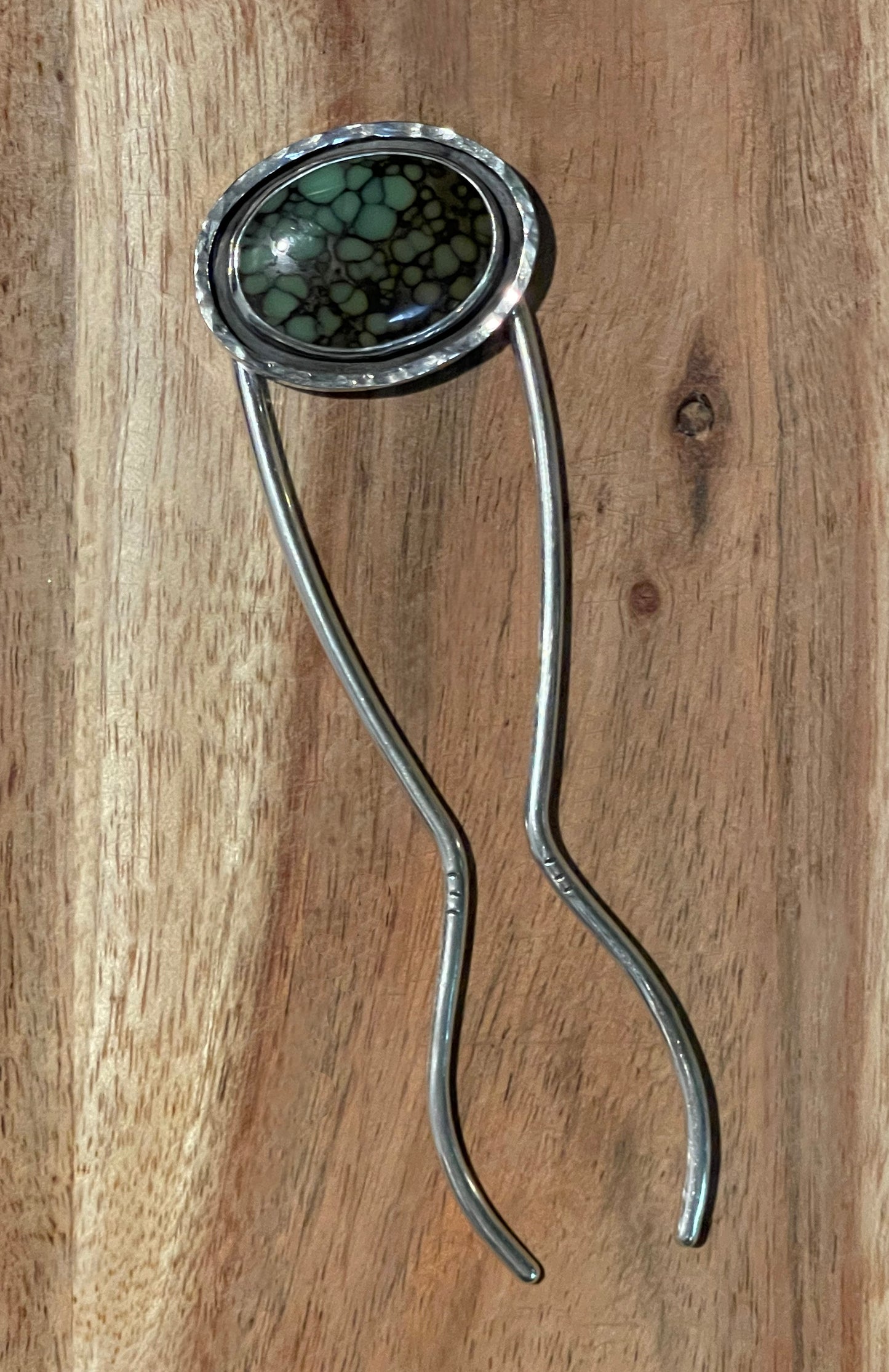 Starfox Variscite Hammered Hair Fork