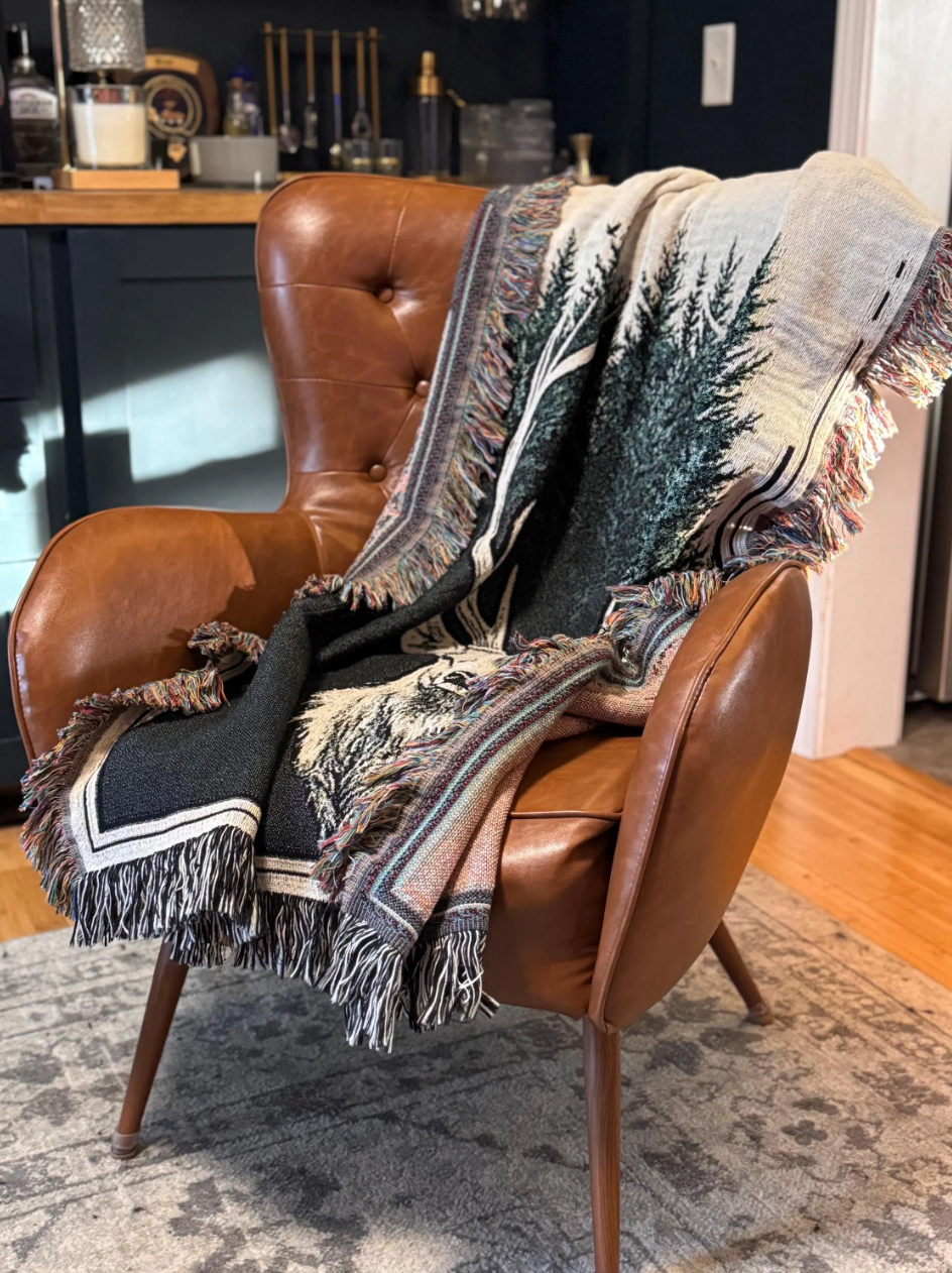 Woven White Stag Blanket