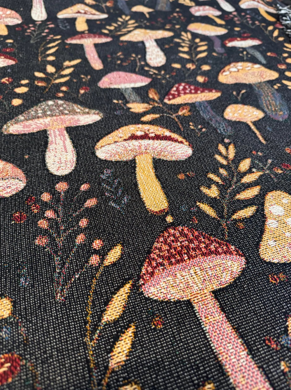 Woven Whimsical Mushroom Blanket