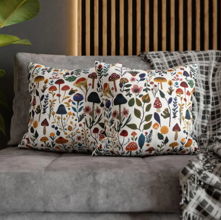 Woodland Botanical Faux Suede Pillow Cover