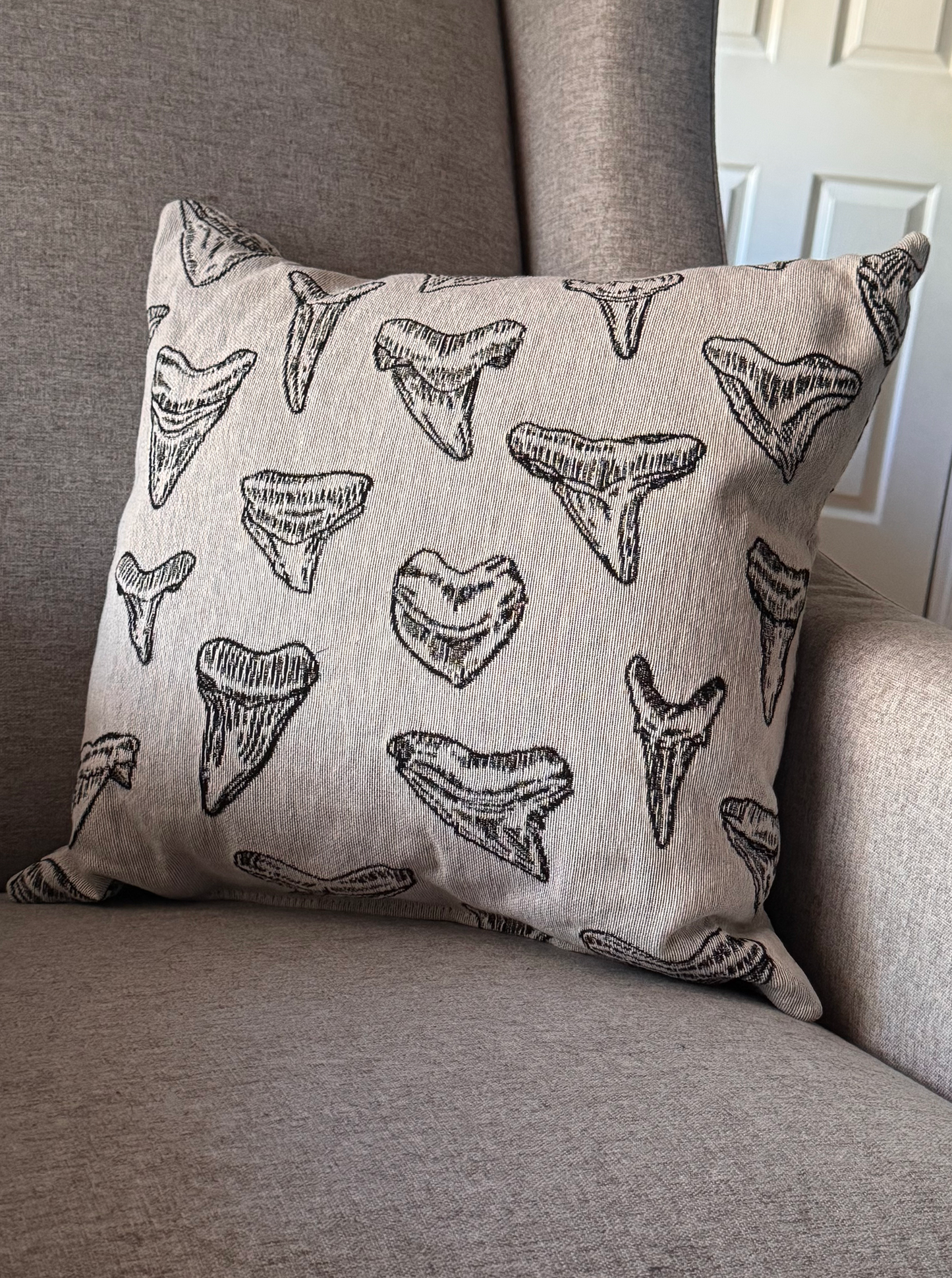 White Woven Sharks Teeth Pillow