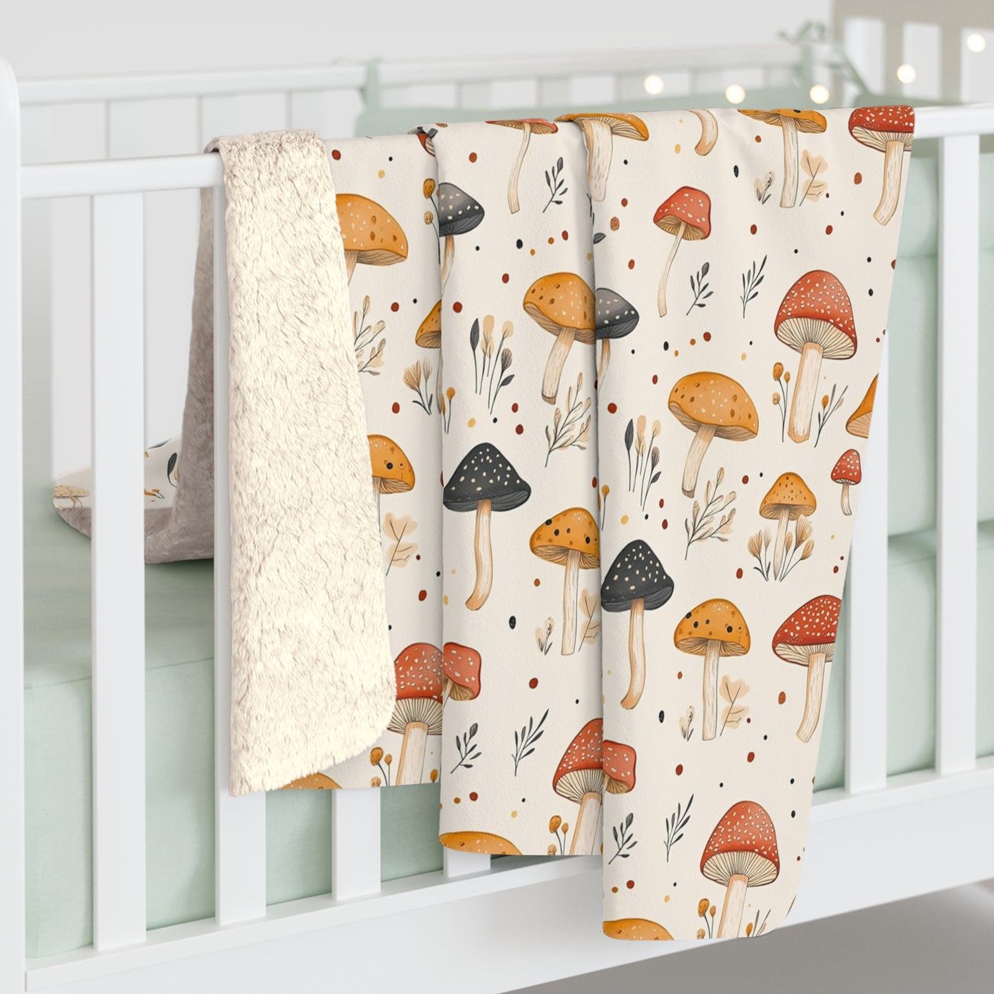 Whimsical Mushroom Sherpa Fleece Blanket