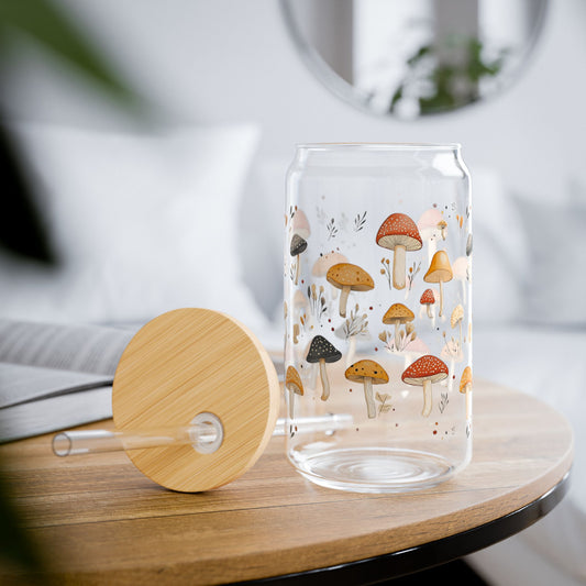 Whimsical Mushroom Glass Can