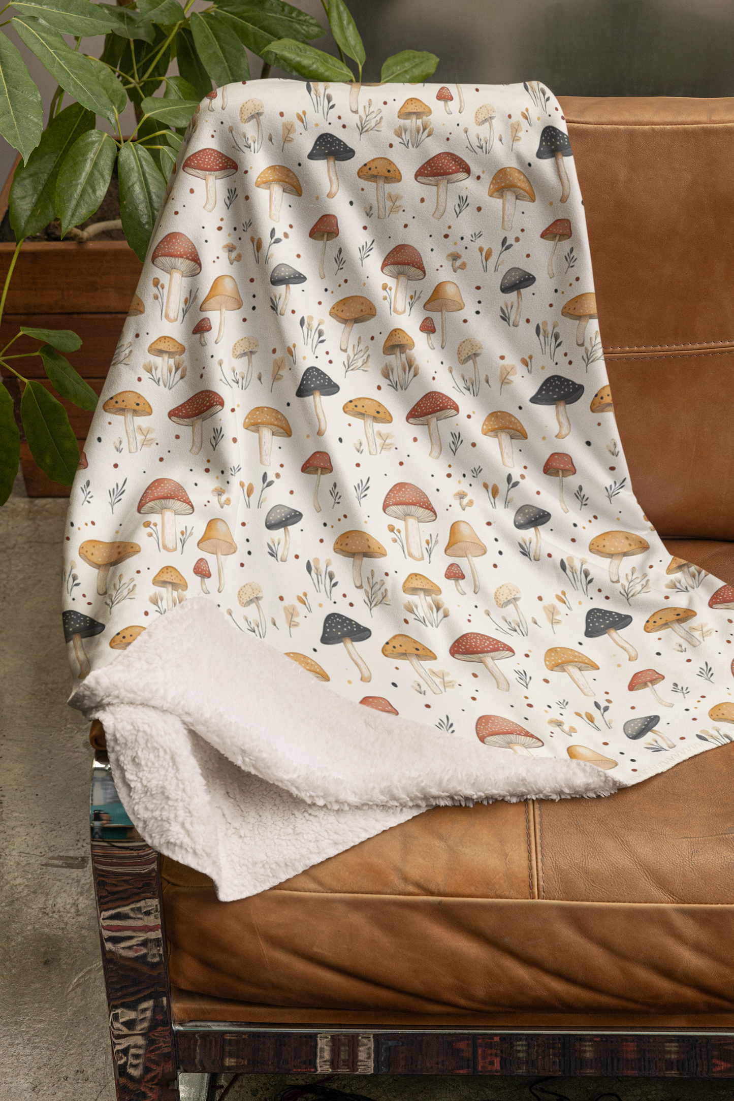 Whimsical Mushroom Sherpa Fleece Blanket