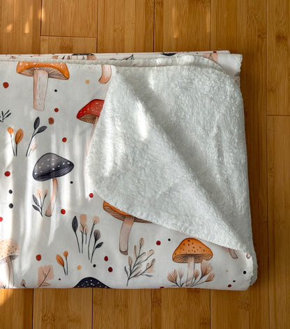 Whimsical Mushroom Sherpa Fleece Blanket