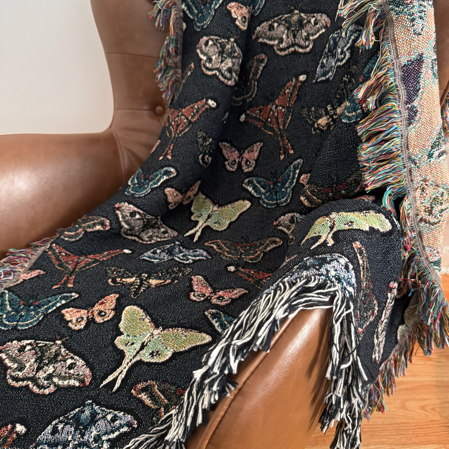 Moths Woven Blanket Dark