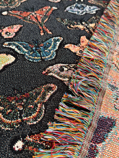Moths Woven Blanket Dark