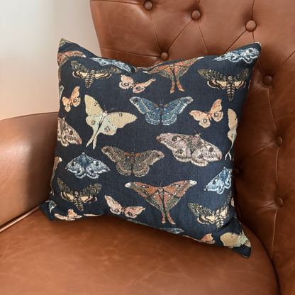 Moths Woven Pillow Dark