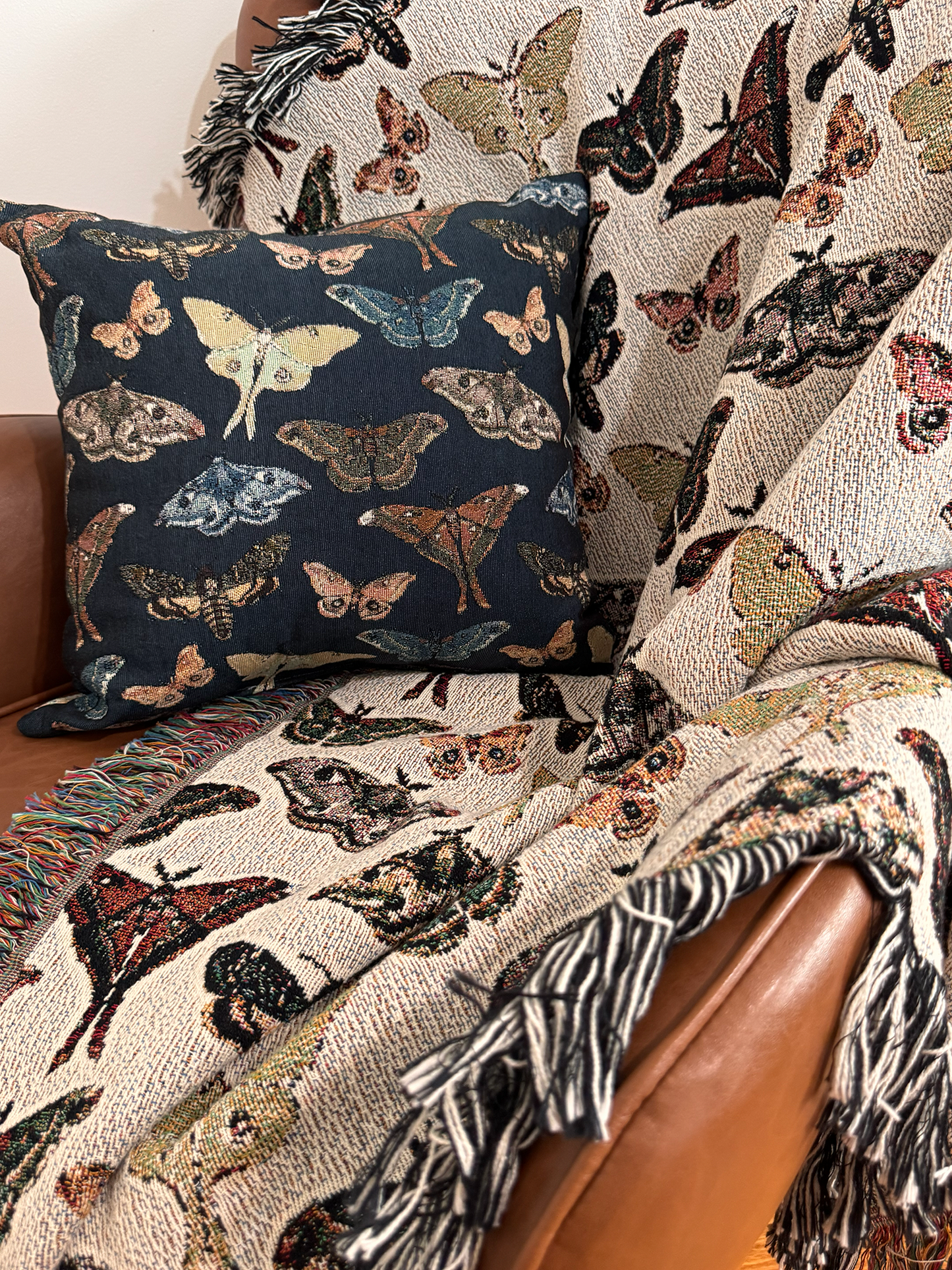 Moths Woven Pillow Dark