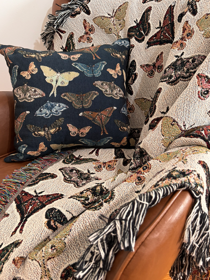 Moths Woven Pillow Dark