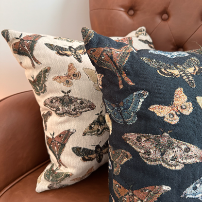 Moths Woven Pillow Dark