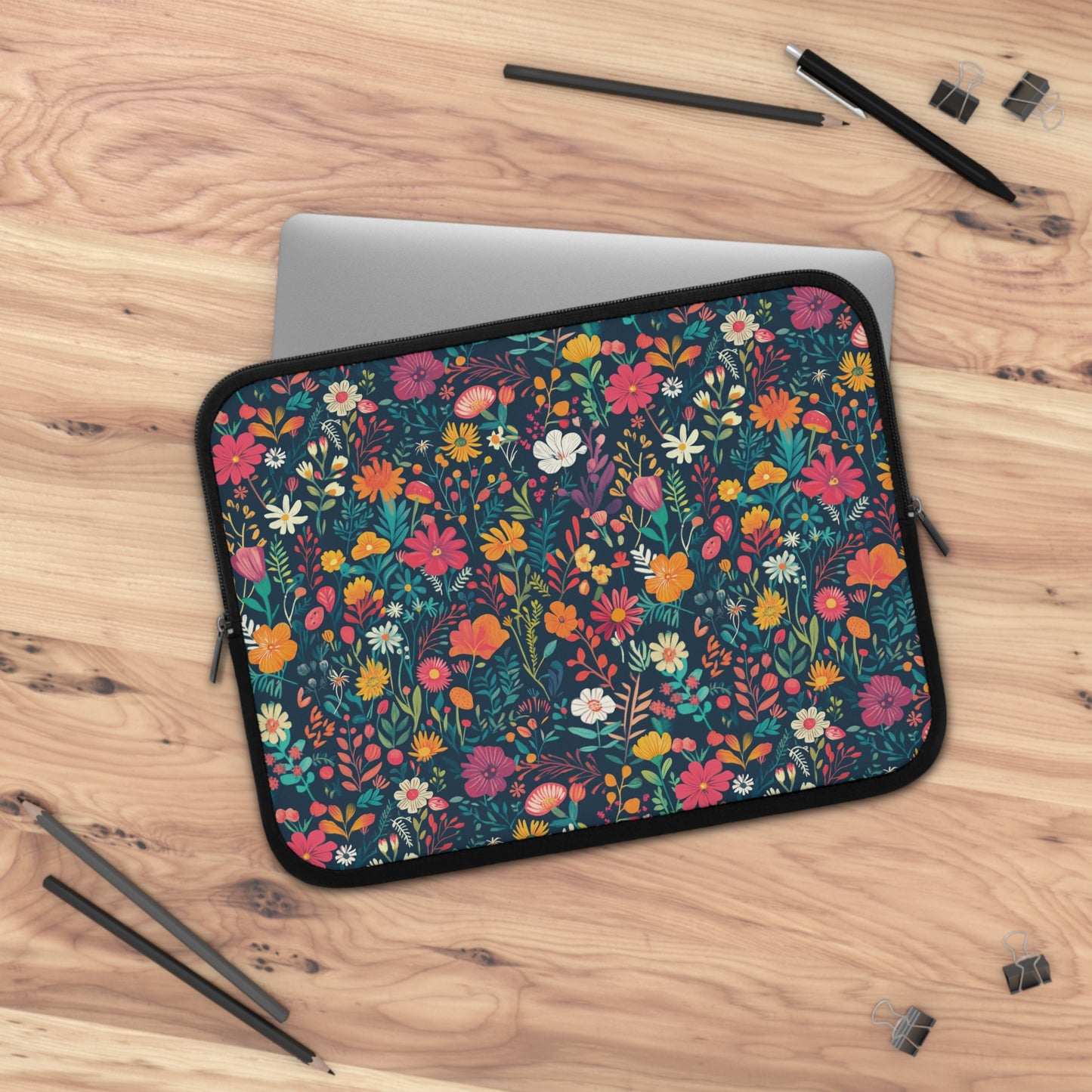 Vibrant Retro Floral Laptop Sleeve