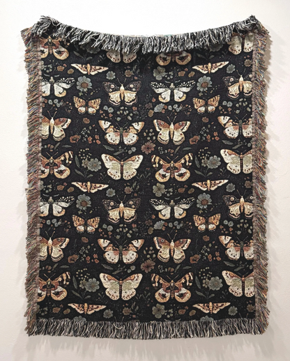 Vintage Dark Moth Woven Blanket