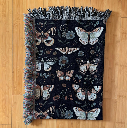 Vintage Dark Moth Woven Blanket