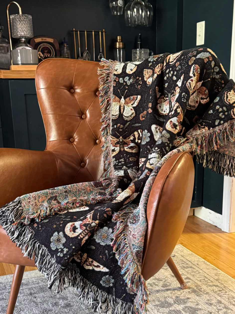 Vintage Dark Moth Woven Blanket