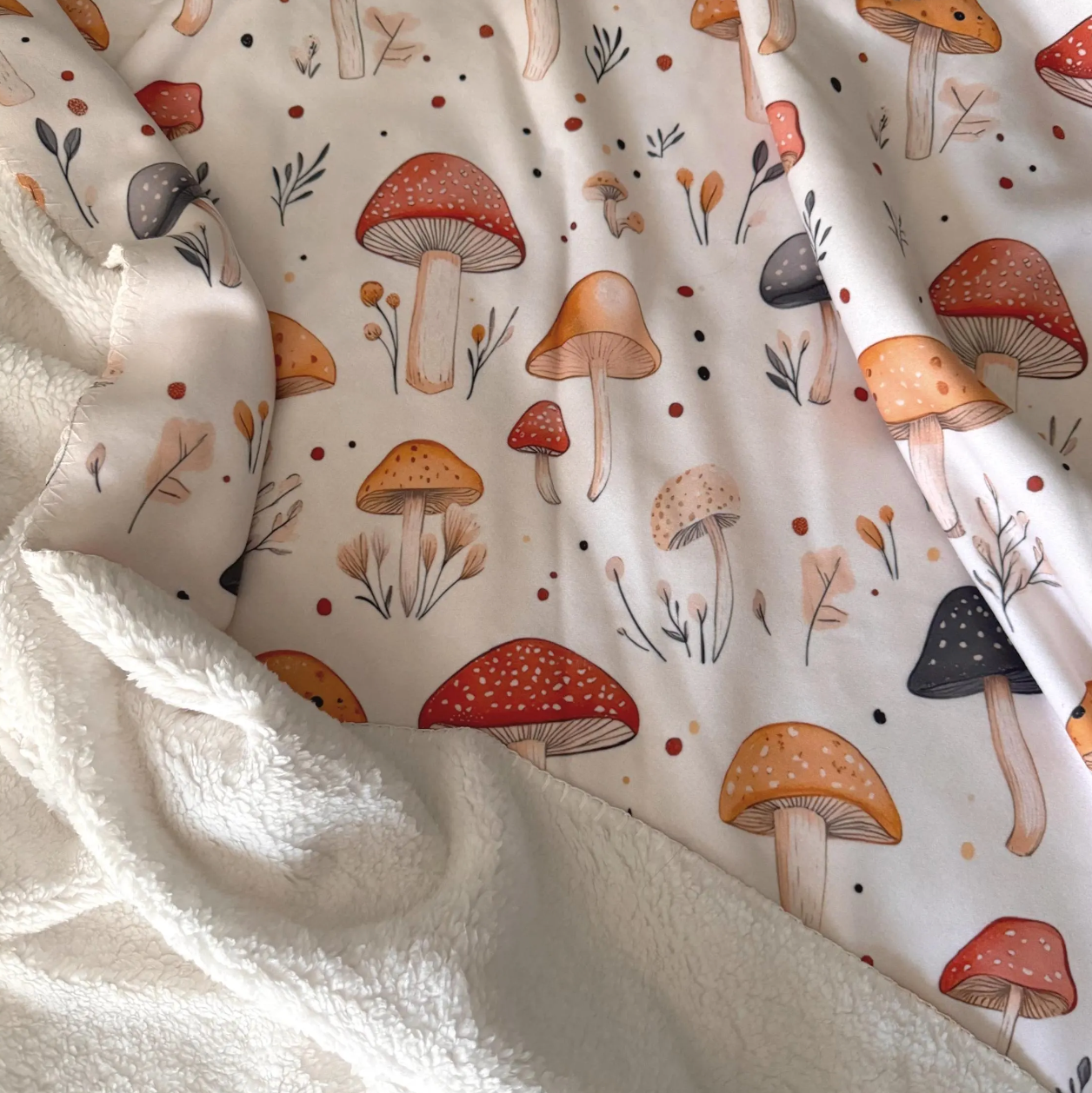 Whimsical Mushroom Sherpa Fleece Blanket